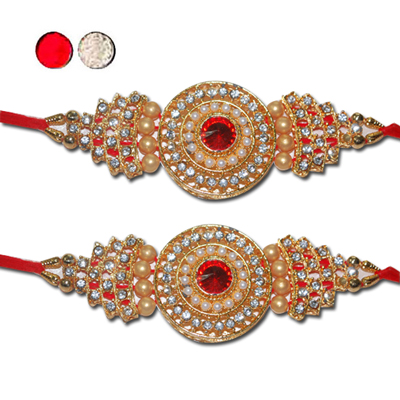 "Stone Studded Rakhi - SR-9250 A -code013 (2 RAKHIS) - Click here to View more details about this Product